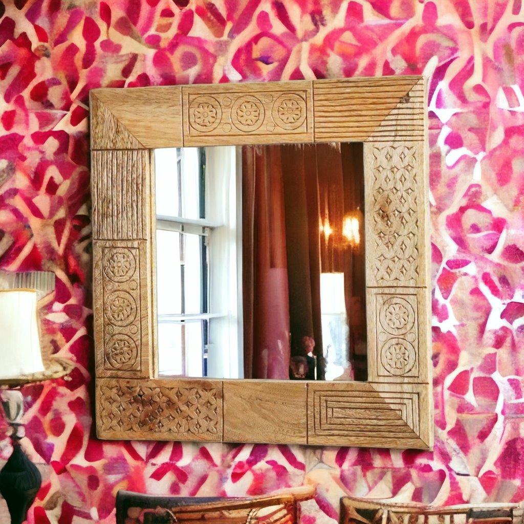 RoopCasa Wooden Handcarved Mehrab Mirror Small