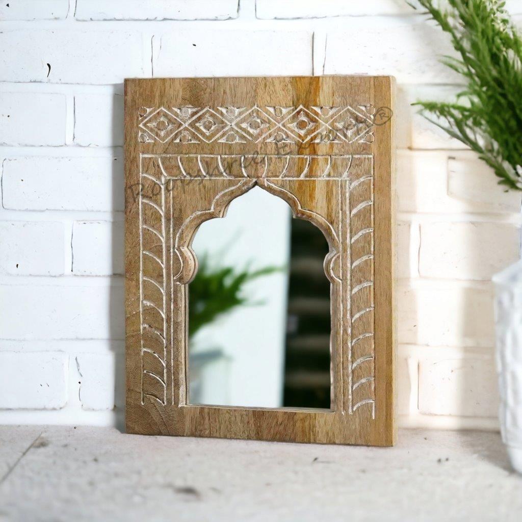 RoopCasa Wooden Handcarved Mehrab Mirror Small
